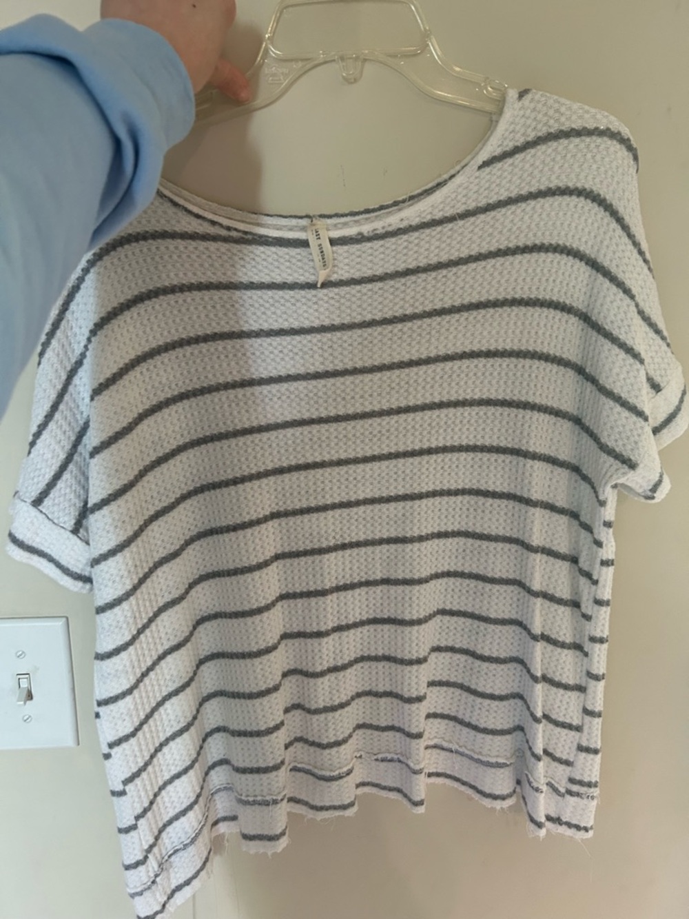 Casual White & Gray Striped Women’s Top